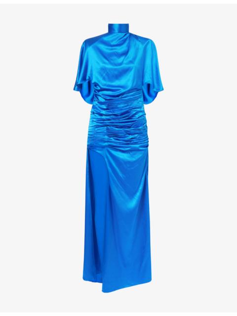 deme Pheasant Draped Silk Maxi Dress