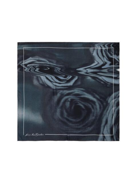Jean Paul Gaultier Gray Silk Printed Blurry Roses Scarf