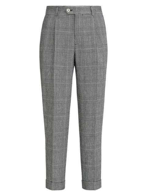 Brunello Cucinelli Men's Cotton and Linen Prince of Wales Trousers with Pleats - Grey