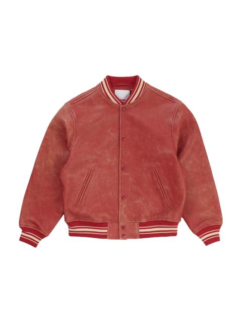 Supreme Supreme Worn Leather Varsity Jacket Red