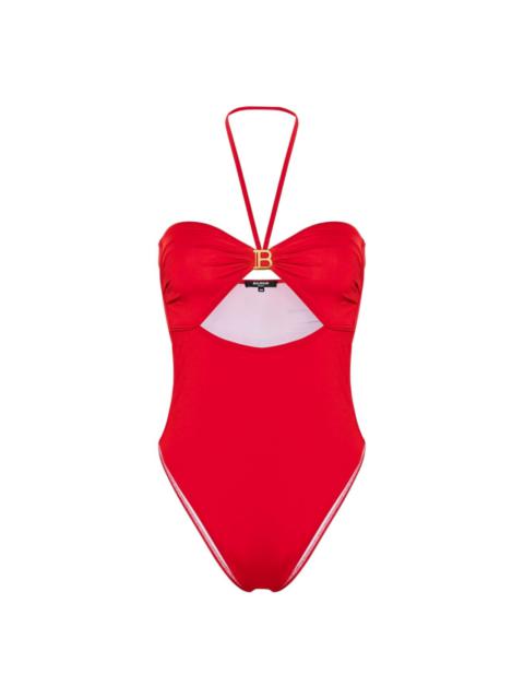 B-plaque halterneck swimsuit