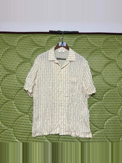 CELINE Celine Off-White Burgundy Striped Arc De Triomphe Cuban Collar Short Sleeve Shirt