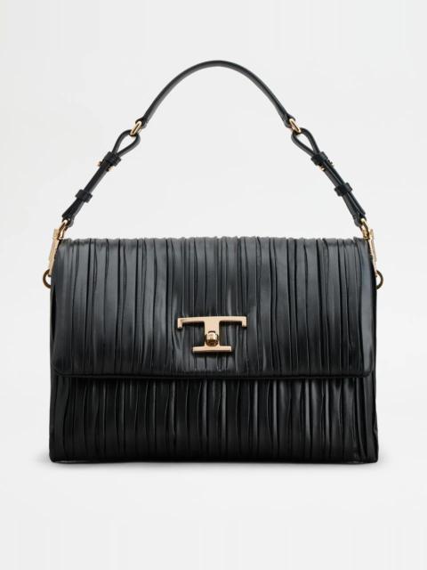 Tod's T TIMELESS FLAP BAG IN LEATHER MEDIUM - BLACK