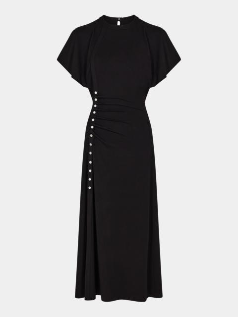rabanne LONG BLACK DRAPÉ PRESSION DRESS