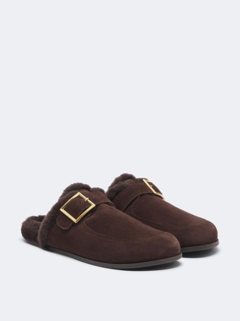 JIMMY CHOO Biker shearling-lined suede mules