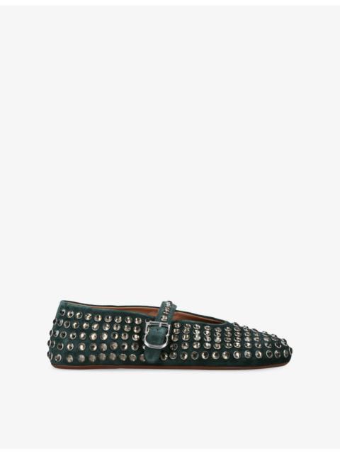 Alaïa Jewel-Embellished Suede Ballet Flats