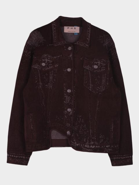 PH5 Hana Denim-Printed Wavy Asymmetric Jacket