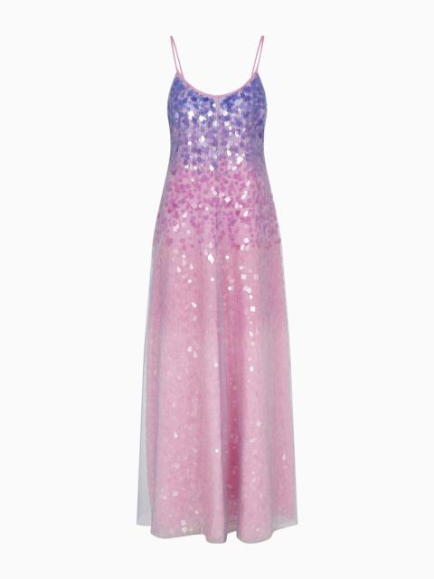 EMPORIO ARMANI Silk organza dress with gradient shade motif and all-over bead and sequin embroidery