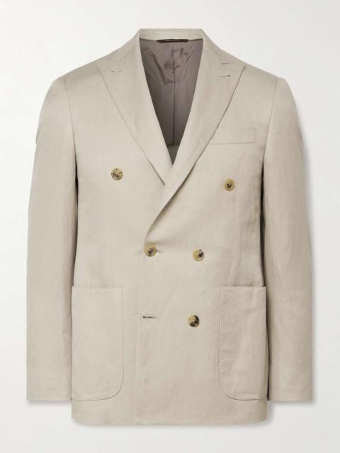 Canali Kei Slim-Fit Double-Breasted Linen and Silk-Blend Suit Jacket
