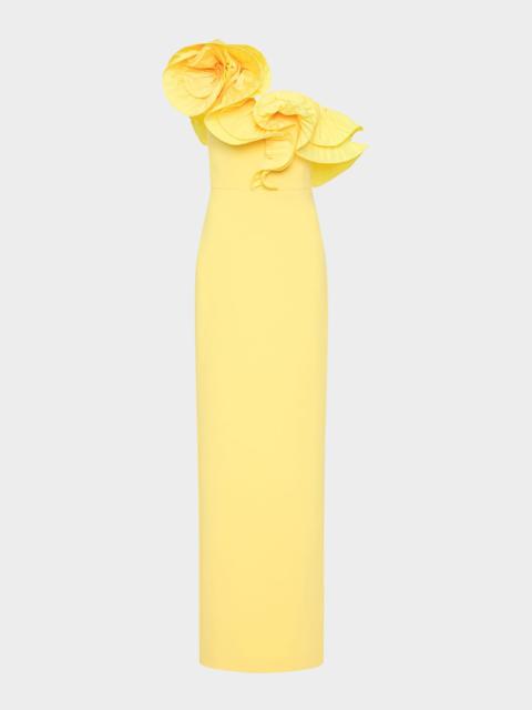 REBECCA VALLANCE Lulu One-Shoulder Ruffle Column Gown