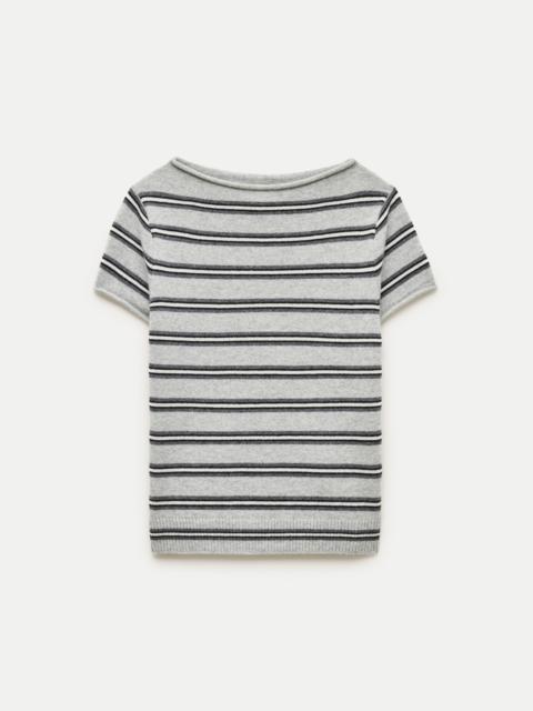 J.CREW Rolled cashmere boatneck sweater-tee in stripe