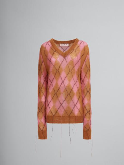 Marni ORANGE MOHAIR ARGYLE JUMPER WITH FLOATING THREADS