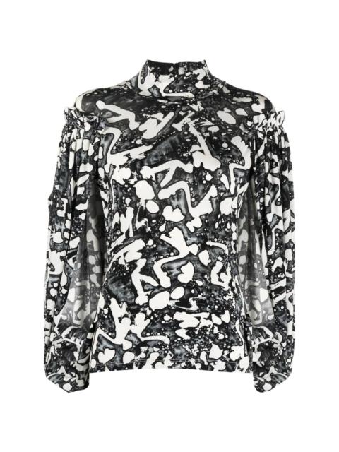 Stella McCartney S by S Swan-print slit-sleeve blouse