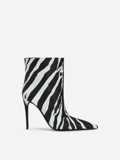 Zebra-print nappa leather ankle boots