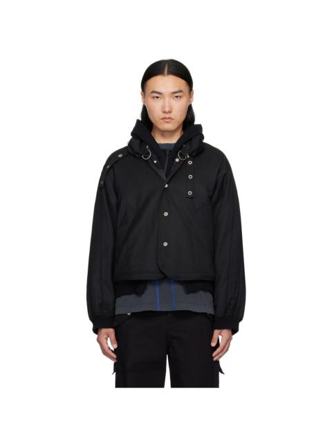 FFFPOSTALSERVICE Black Damaged Round Hem Curved Zip-Up Hoodie