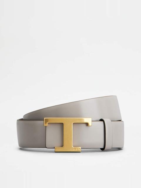 T TIMELESS REVERSIBLE BELT IN LEATHER - GREY, BROWN