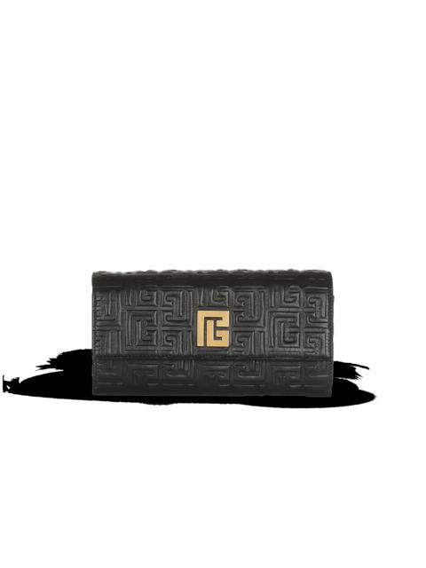 Balmain Debossed leather 1945 wallet with Balmain monogram and chain