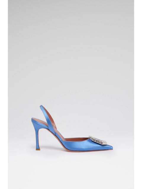 Amina Muaddi CAMELIA SLING 90 SAPPHIRE SATIN AND SAPPHIRE NAPPA