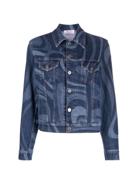 swirl-print denim jacket