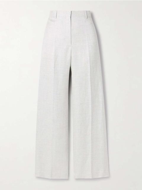 Theory Houndstooth linen-blend wide-leg pants Light gray