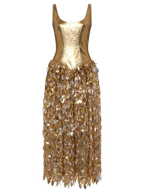 GABRIELA HEARST Isai Maxi Dress in Metallic Gold Linen Twill