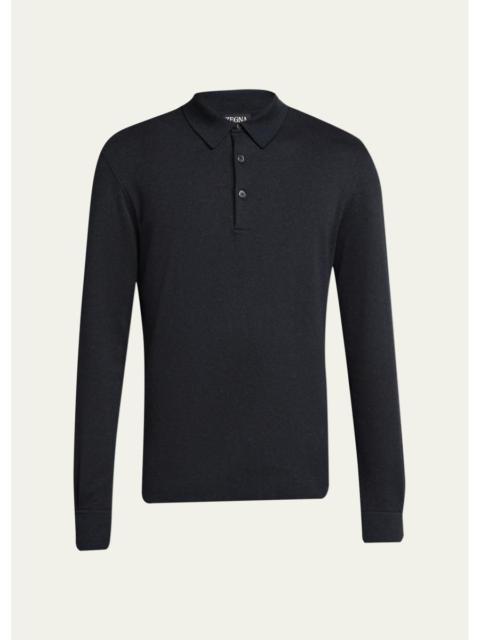 ZEGNA Men's Cotton Long-Sleeve Polo Shirt