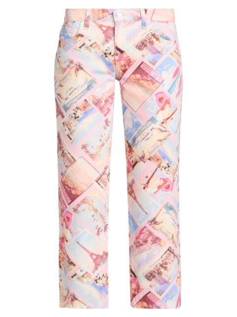 L'AGENCE Women's Blaine Postcard-Print Low-Rise Crop Jeans - Light Pink Postcard Print