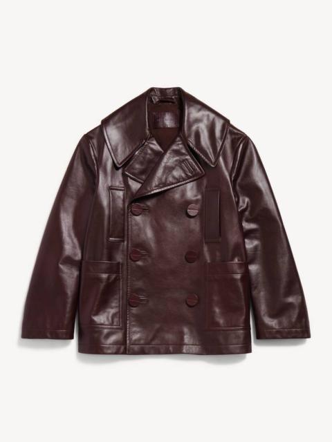 BALENCIAGA Men's Leather Peacoat in Burgundy