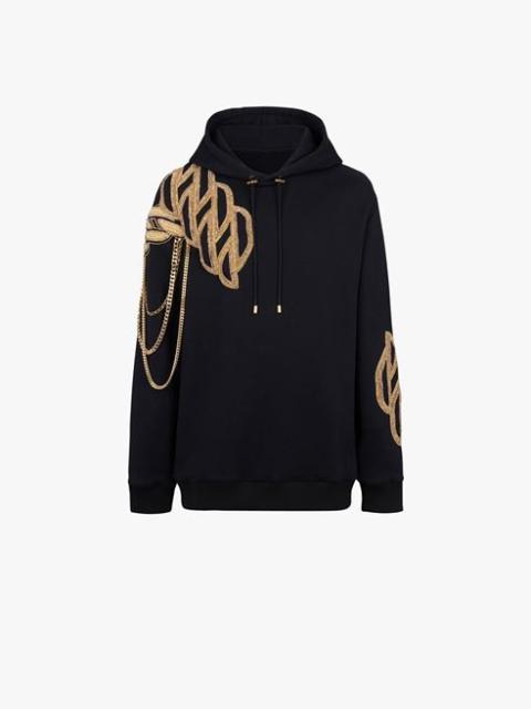 Balmain Black cotton sweatshirt with embroidered gold Balmain Paris logo