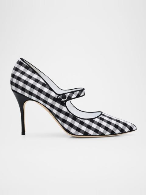 Manolo Blahnik 90mm Camparinew Gingham Mary Jane Pumps