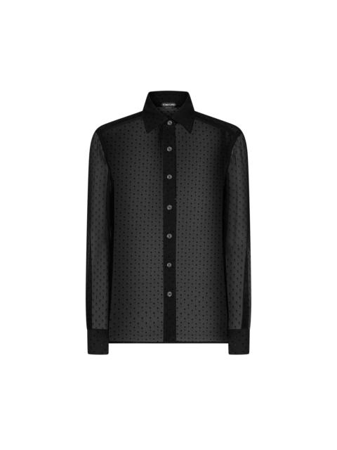 FLOCKED POLKA DOTS SILK CHIFFON SHIRT