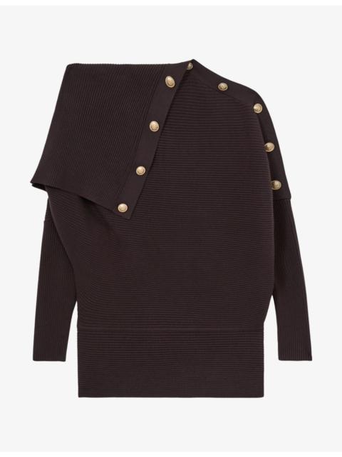 REISS Lexi Shawl-Collar Button-Embellished Stretch-Knit Jumper