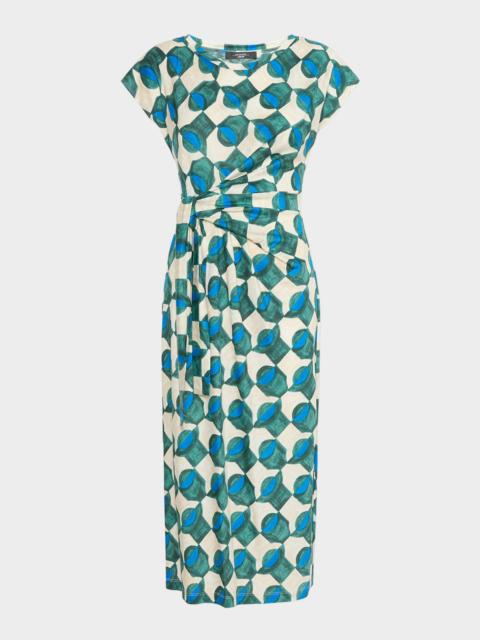 WEEKEND Max Mara Geo-Print Gathered Cap-Sleeve Midi Dress