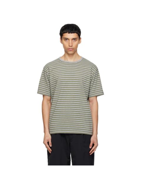 Nanamica Khaki & Gray COOLMAX Stripe Jersey T-shirt
