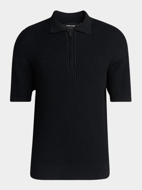 GIORGIO ARMANI Men's Textured Knit Short-Sleeve Quarter-Zip Polo Sweater