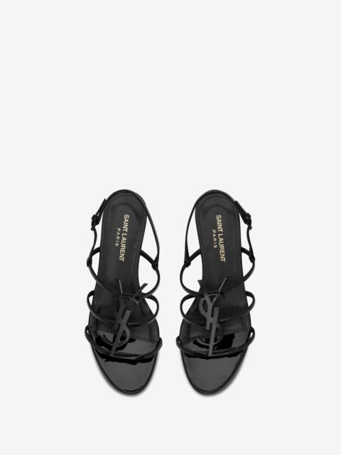 SAINT LAURENT cassandra open sandals with black monogram in patent leather