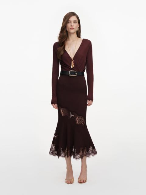 self-portrait Brown Ribbed Knit Midi Skirt