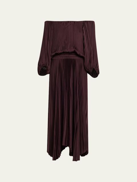 A.L.C. Sienna Pleated Off-The-Shoulder Midi Dress