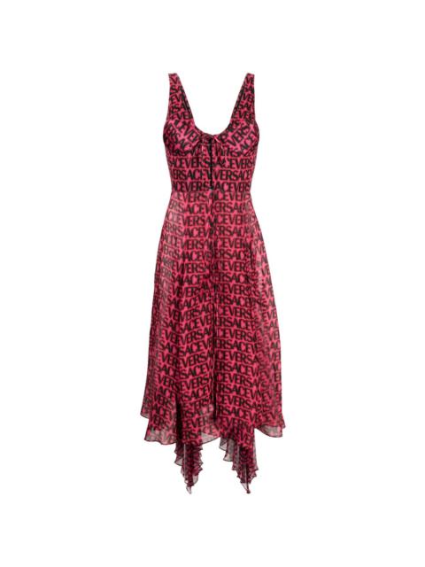 logo-print asymmetric-hem silk dress