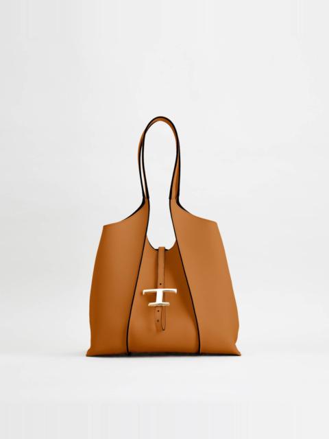 Tod's T TIMELESS SHOPPING BAG IN LEATHER SMALL - BROWN
