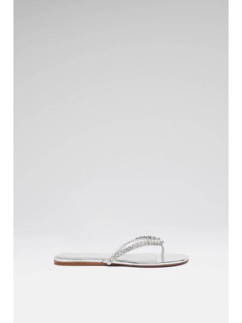 Amina Muaddi GIGI THONG FLATS SILVER MIRROR AND WHITE CRYSTALS