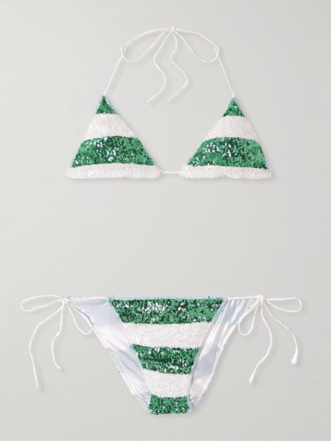 Oséree Lumière Candy striped sequined bikini Green