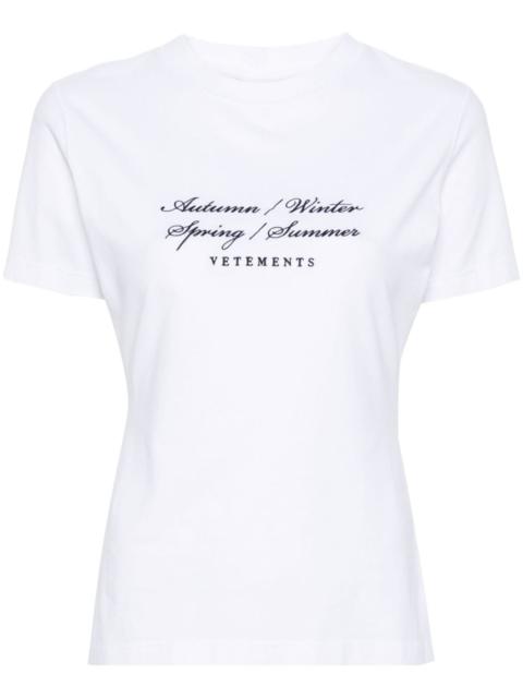 VETEMENTS slogan-embroidered cotton T-shirt