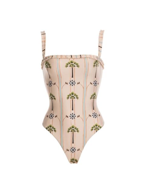 Limón Moriche palm-tree ruffled swimsuit