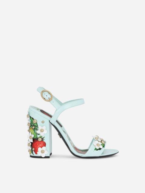 Patent leather sandals with embroidery and studs