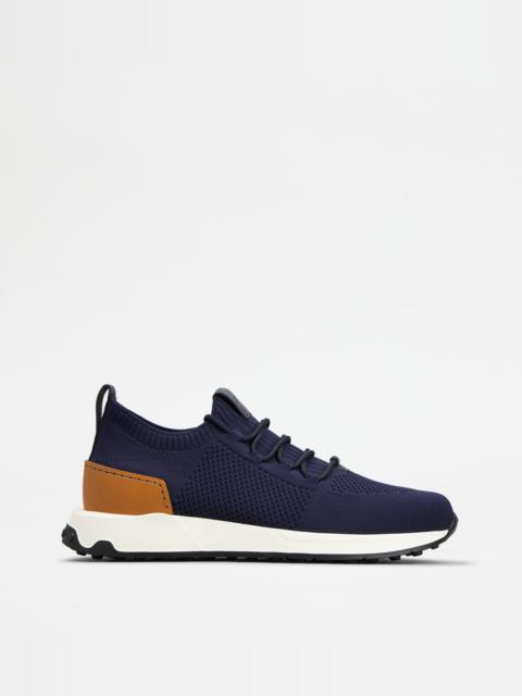 Tod's SOCK SNEAKERS IN TECHNICAL FABRIC AND LEATHER - BLUE, BROWN
