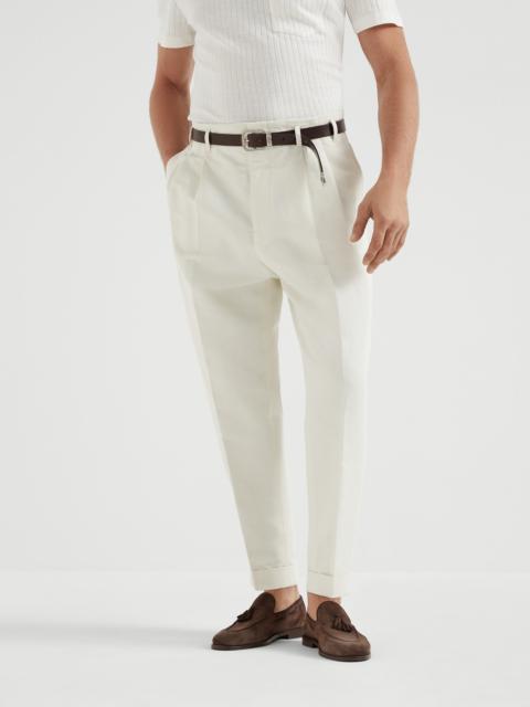 Brunello Cucinelli Cotton and linen gabardine tailor fit trousers with double pleats