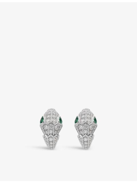 BVLGARI Serpenti Tubolari 18ct white-gold, 3.11ct brilliant-cut diamond and 0.51ct emerald earrings