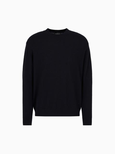 EMPORIO ARMANI Mock-neck jumper in virgin wool with a micro-textured weave