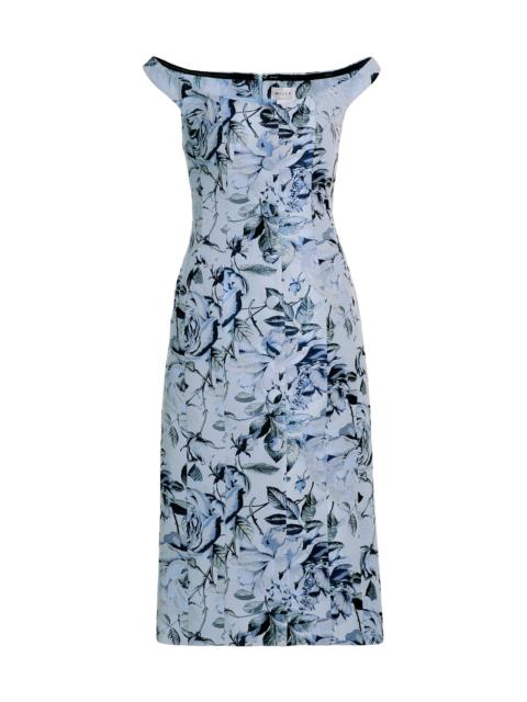 MILLY Women's Mel Floral Jacquard Off-The-Shoulder Midi-Dress - Blue Navy
